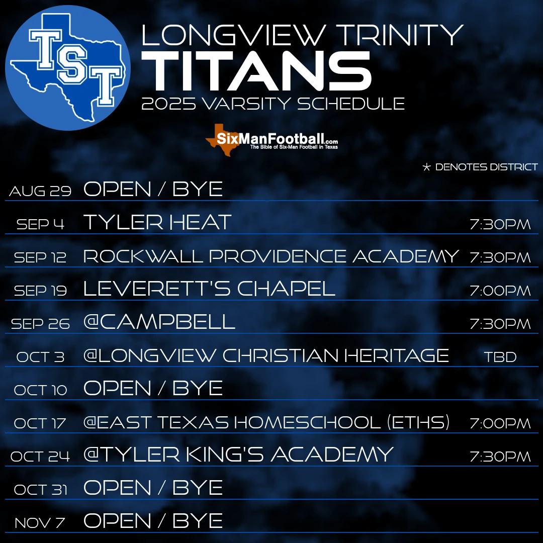 Longview Trinity Titans 2025 football schedule