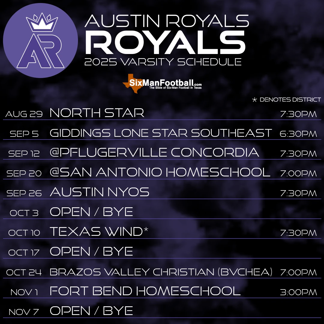 Austin Royals 2025 football schedule