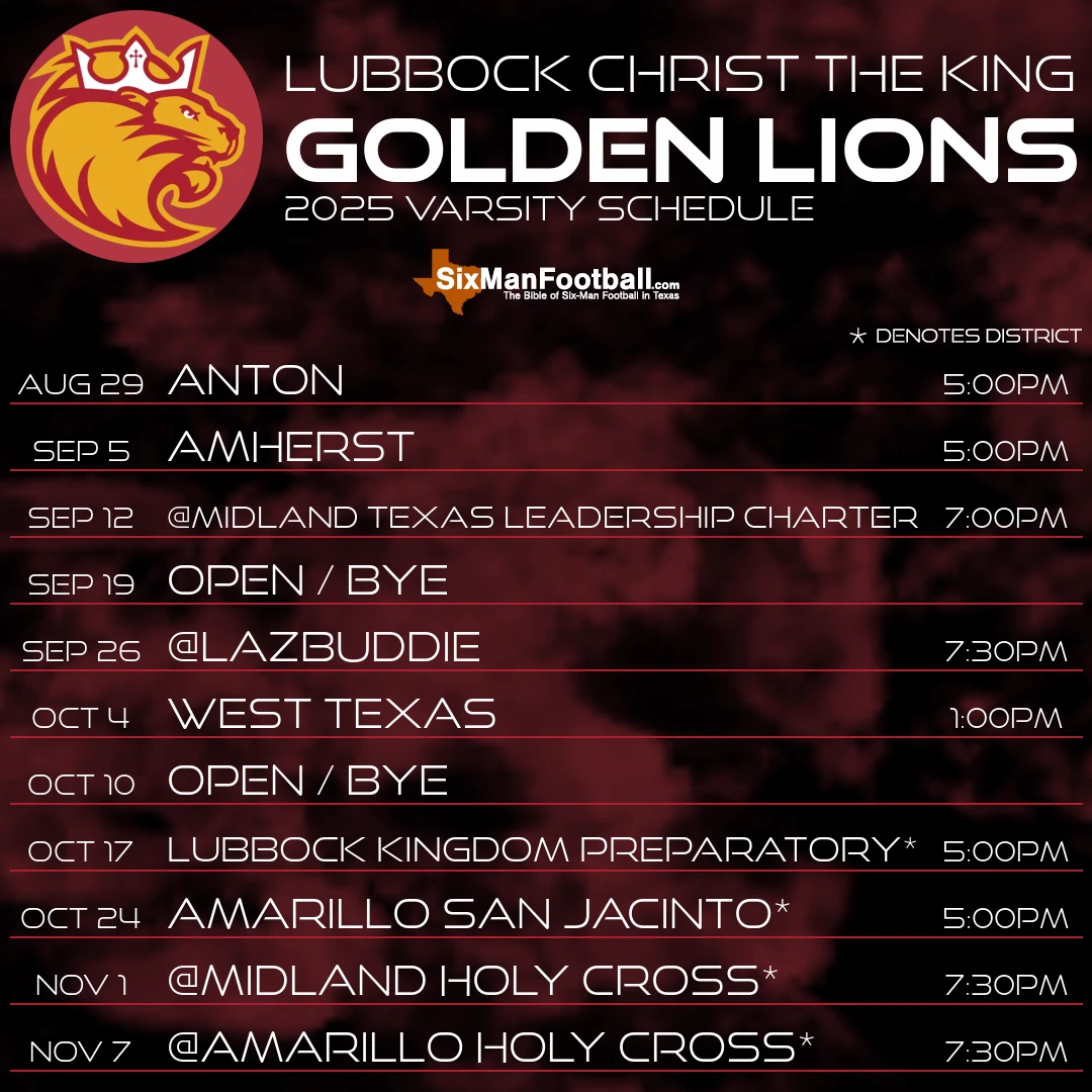 Lubbock Christ the King Golden Lions 2025 football schedule
