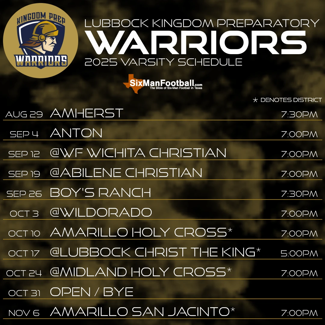 Lubbock Kingdom Preparatory Warriors 2025 football schedule