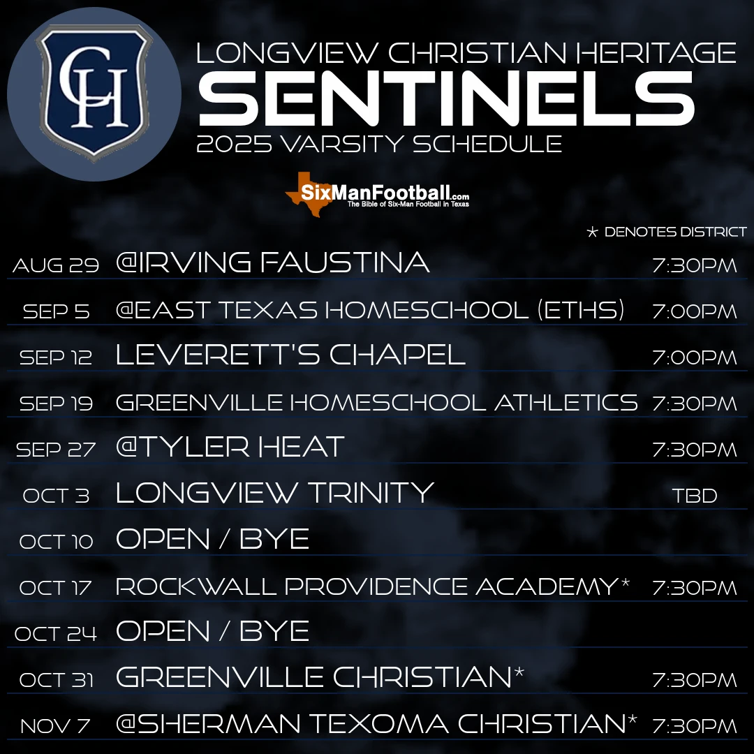 Longview Christian Heritage Sentinels 2025 football schedule