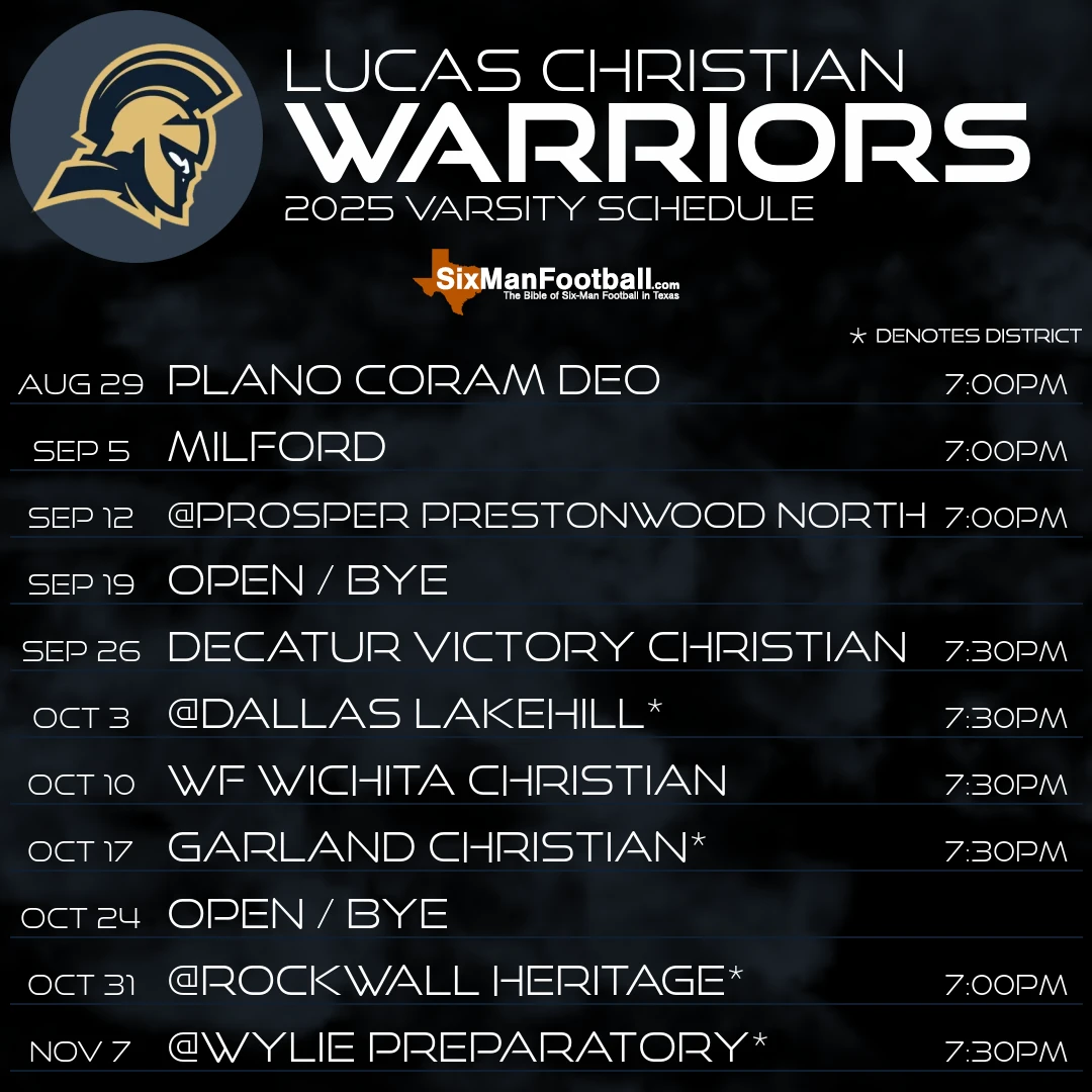 Lucas Christian Warriors 2025 football schedule