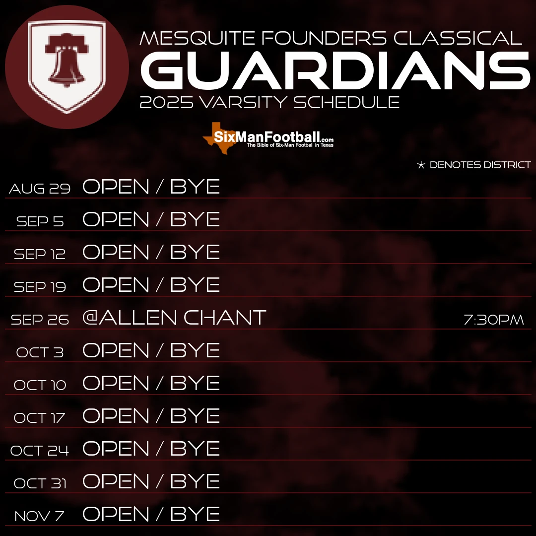Mesquite Founders Classical Guardians 2025 football schedule