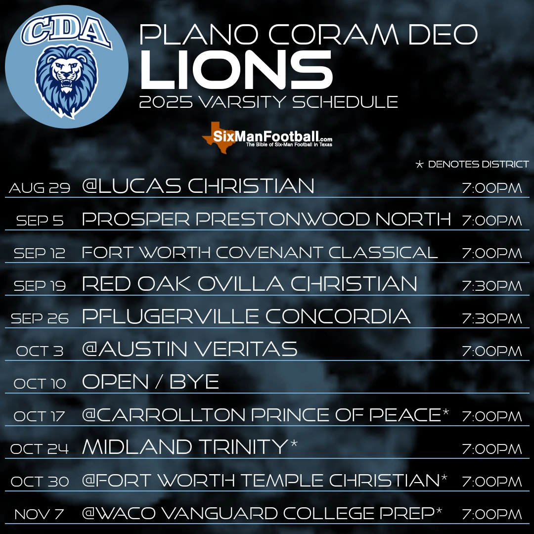 Plano Coram Deo Lions 2025 football schedule