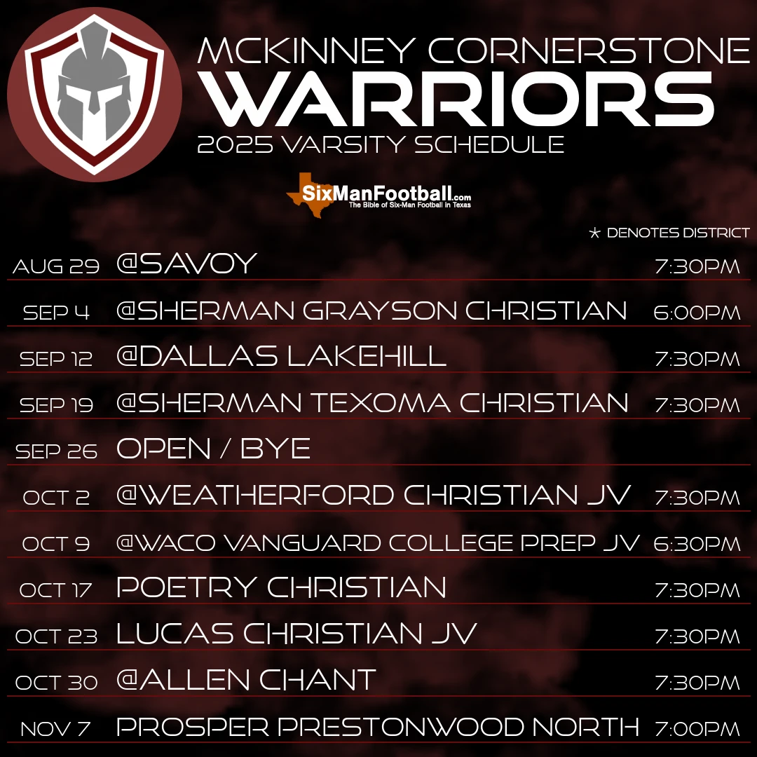 McKinney Cornerstone Warriors 2025 football schedule
