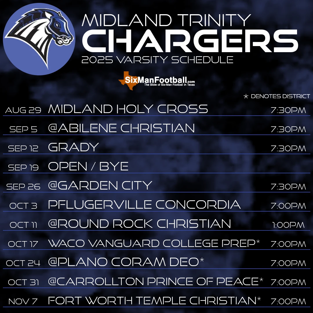 Midland Trinity Chargers 2025 football schedule