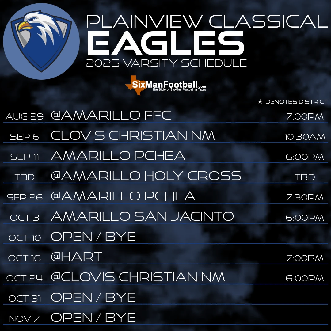 Plainview Classical Eagles 2025 football schedule