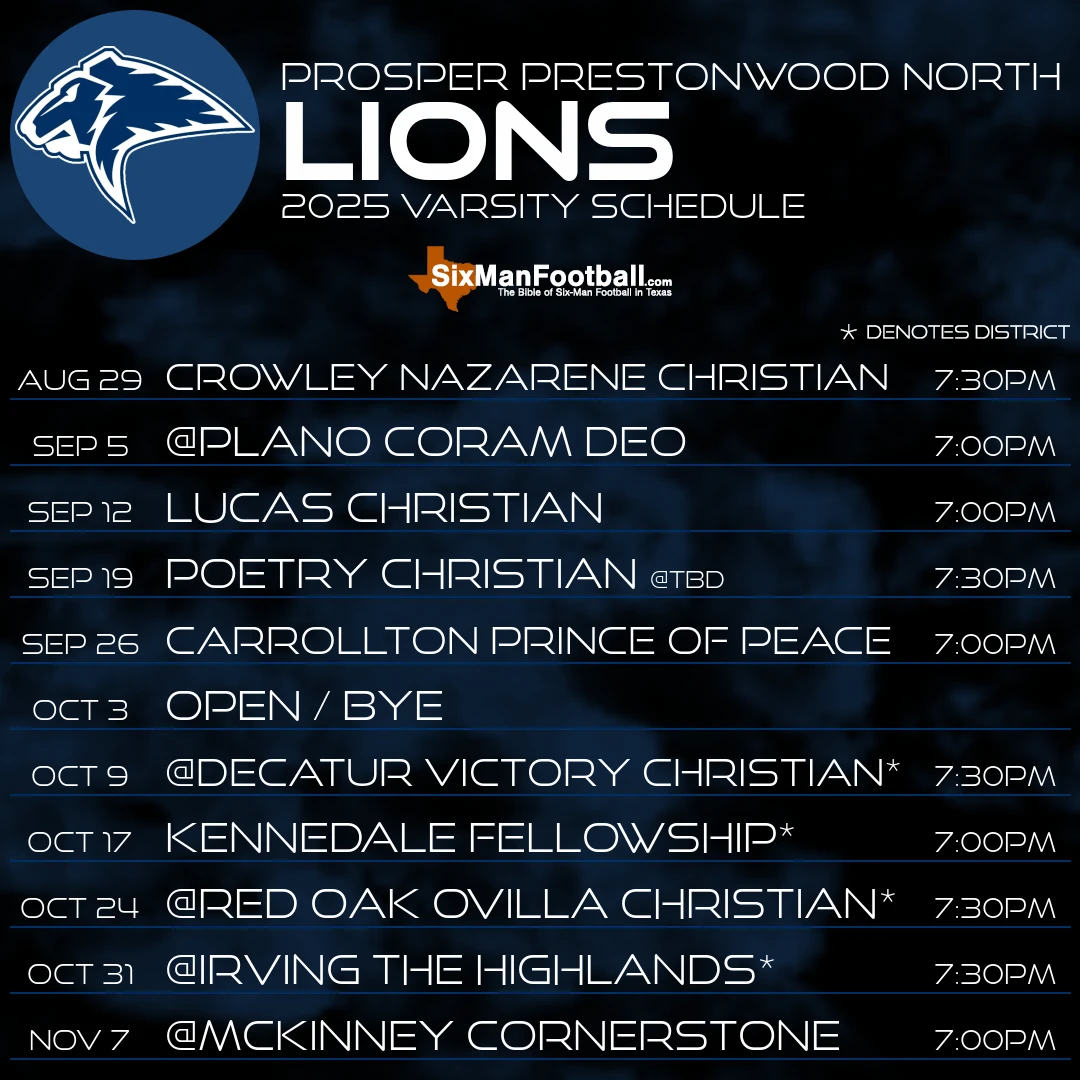 Prosper Prestonwood North Lions 2025 football schedule