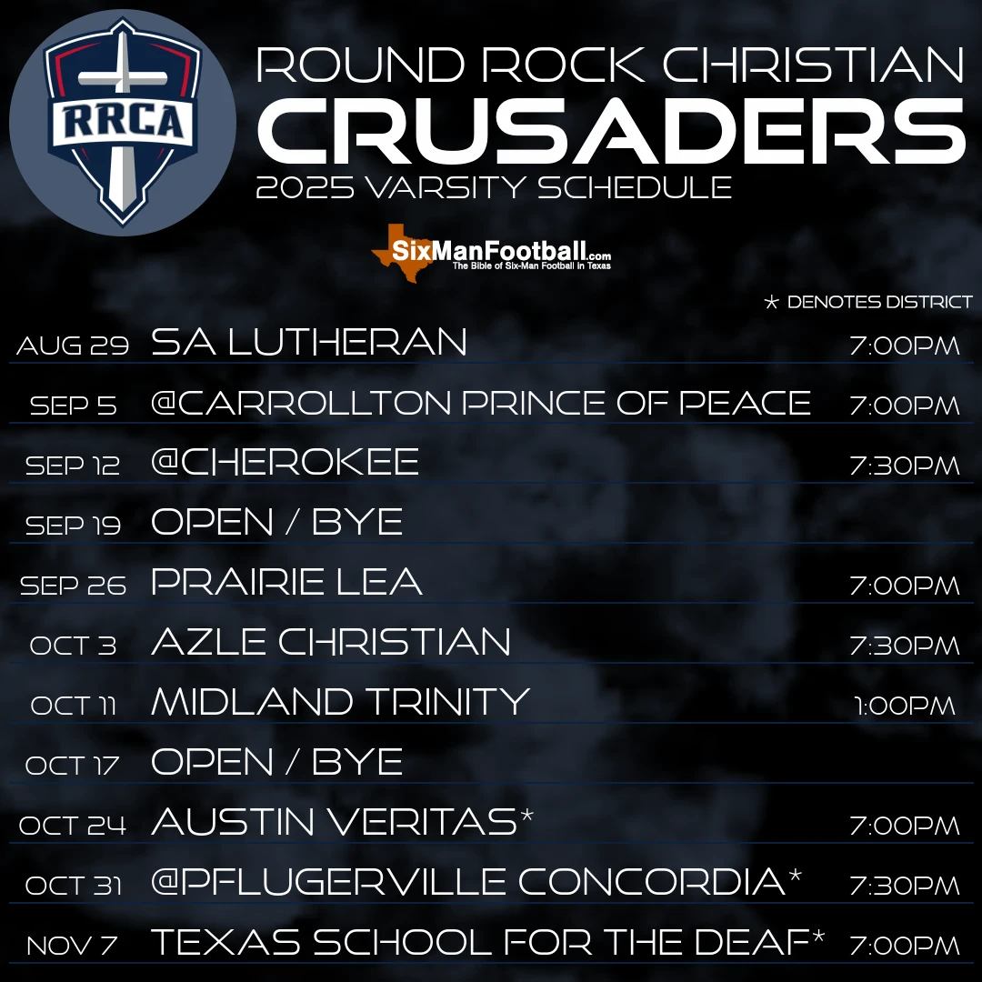 Round Rock Christian Crusaders 2025 football schedule