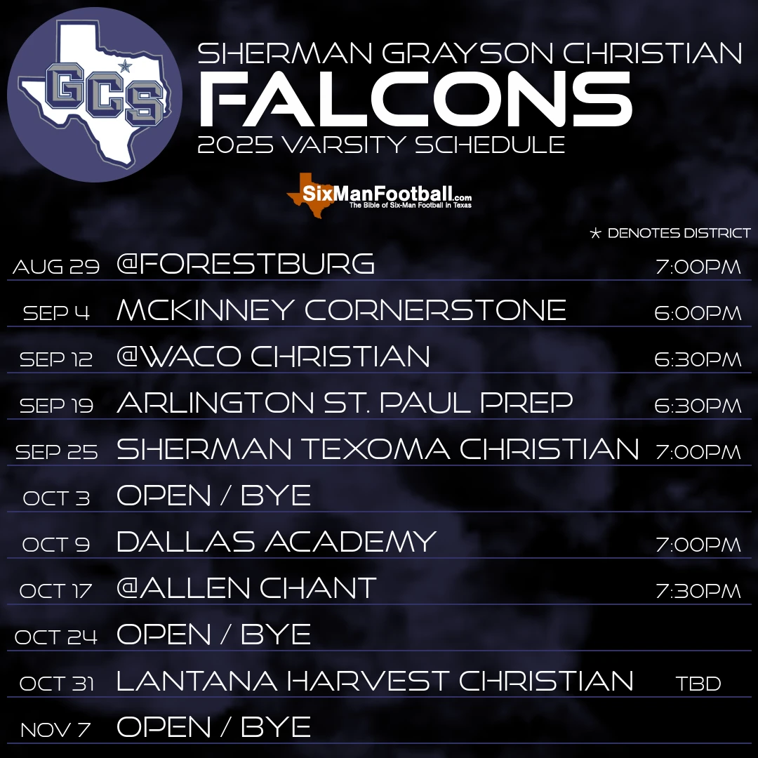 Sherman Grayson Christian Falcons 2025 football schedule