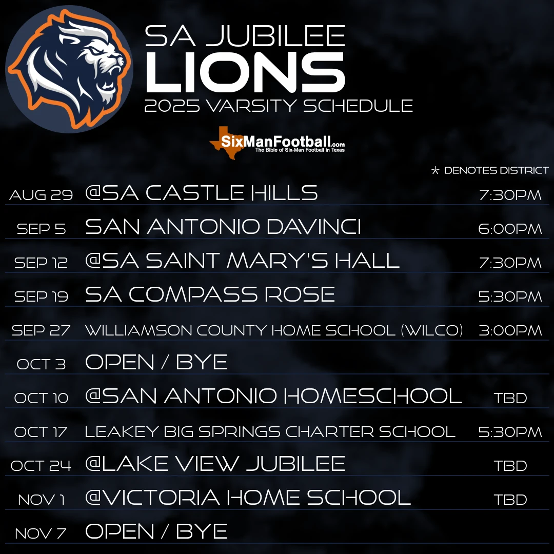 SA Jubilee Lions 2025 football schedule