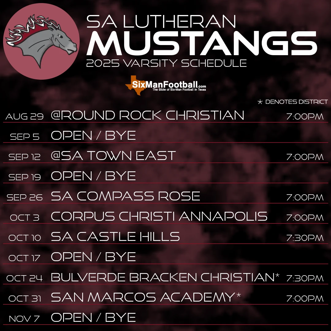 SA Lutheran Mustangs 2025 football schedule