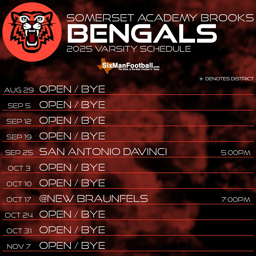 Somerset Academy Brooks Bengals 2025 football schedule