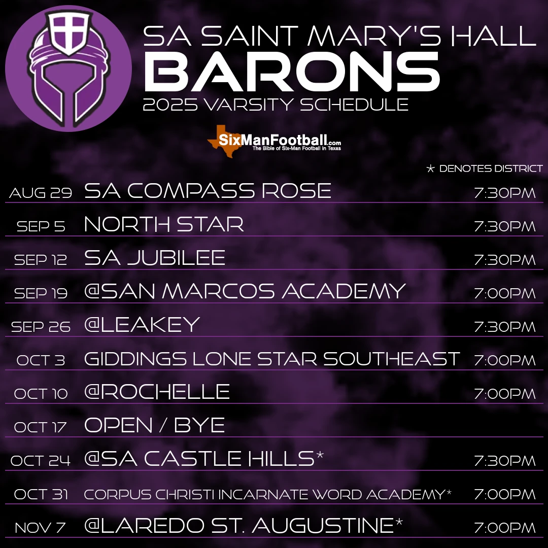 SA Saint Mary's Hall Barons 2025 football schedule