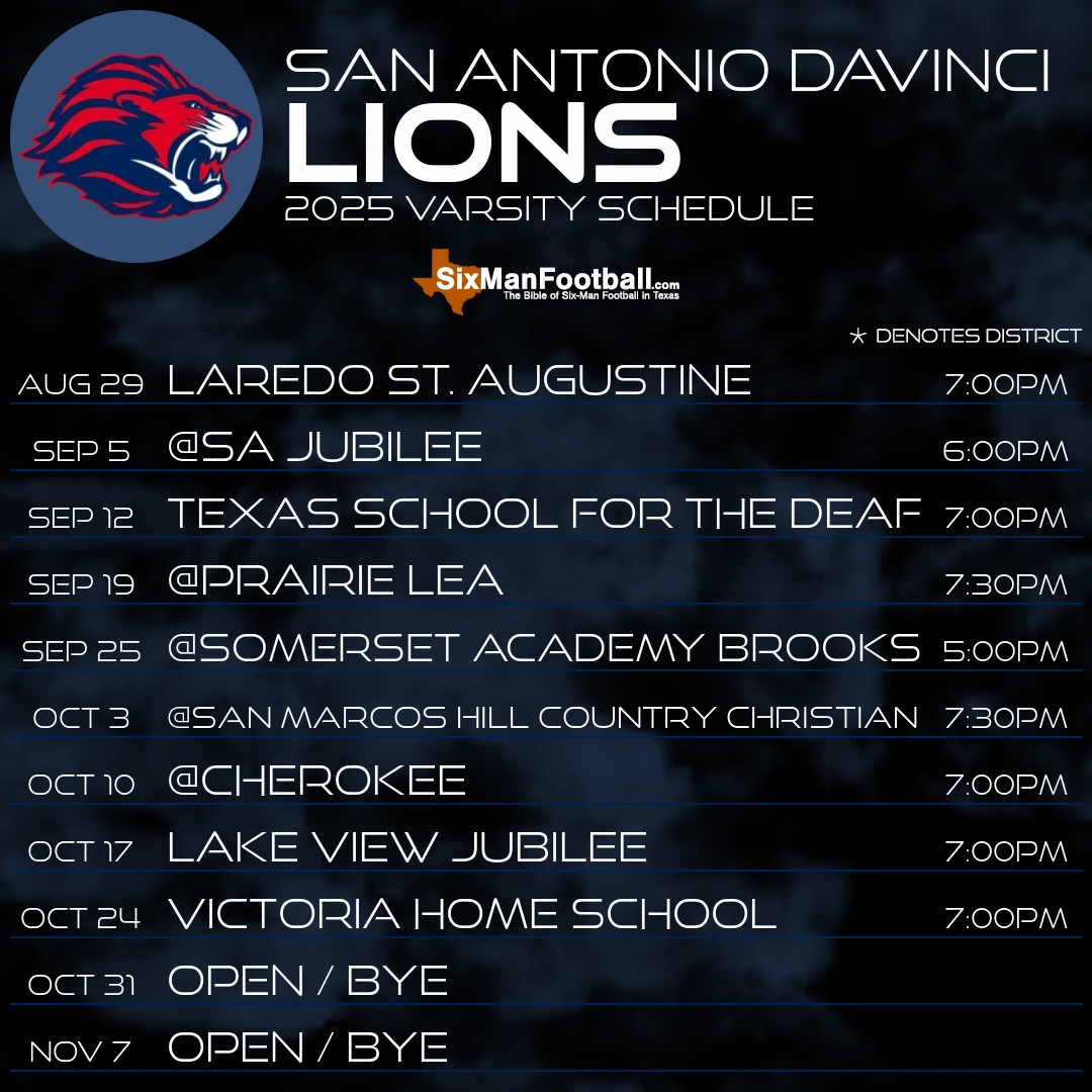 San Antonio DaVinci Lions 2025 football schedule