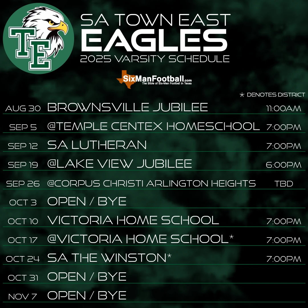 SA Town East Eagles 2025 football schedule