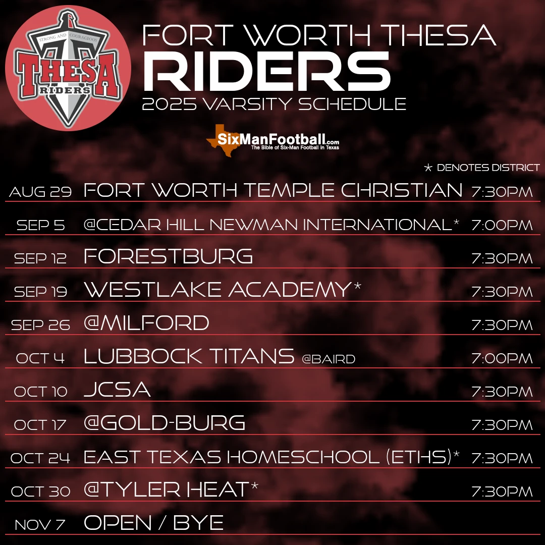 Fort Worth THESA Riders 2025 football schedule