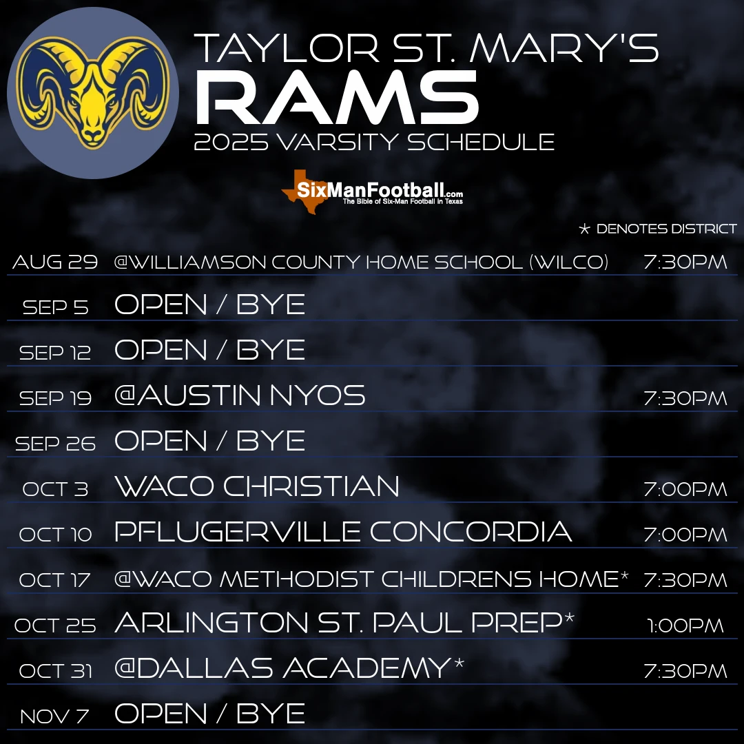 Taylor St. Mary's Rams 2025 football schedule