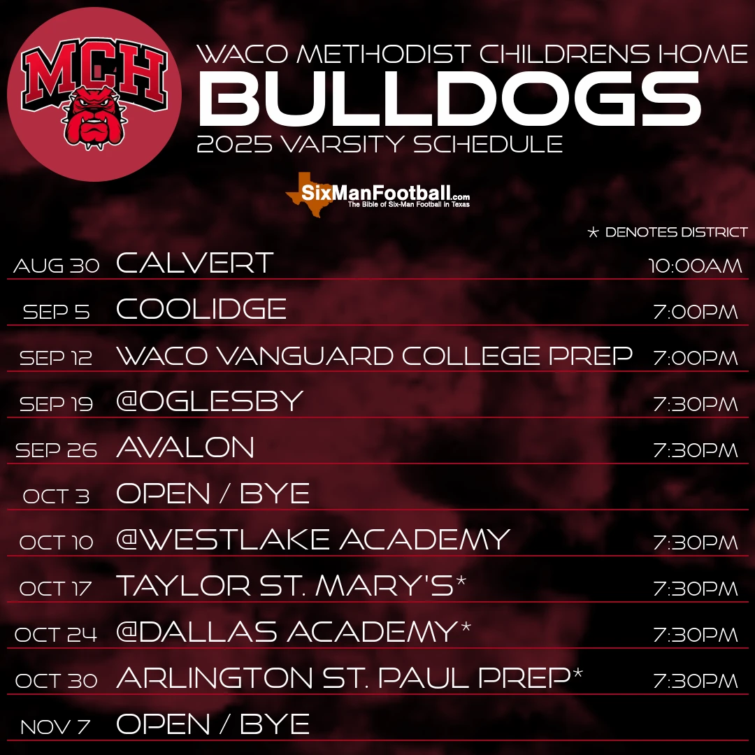Waco Methodist Childrens Home Bulldogs 2025 football schedule