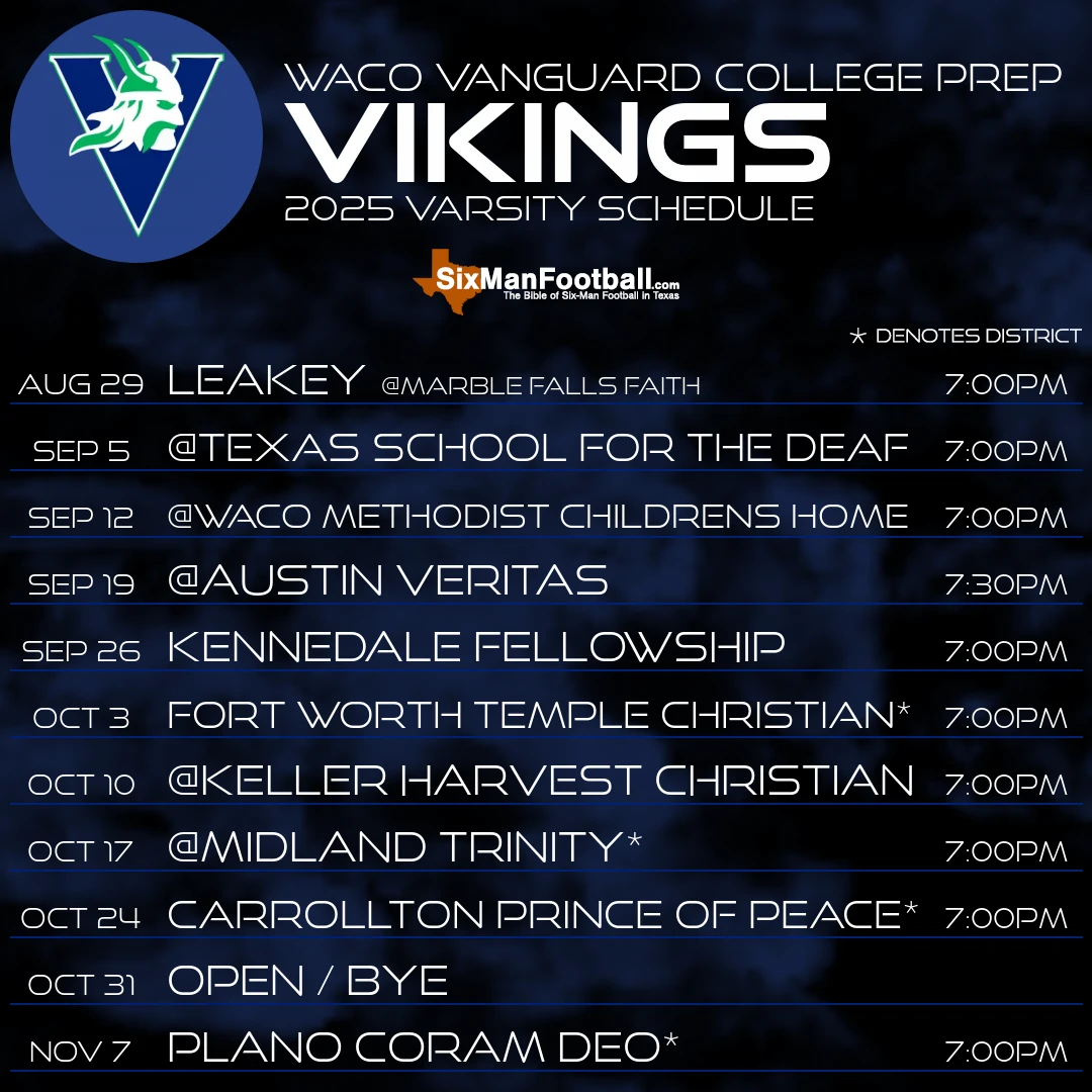 Waco Vanguard College Prep Vikings 2025 football schedule