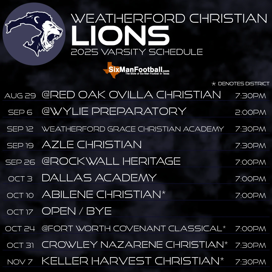 Weatherford Christian Lions 2025 football schedule