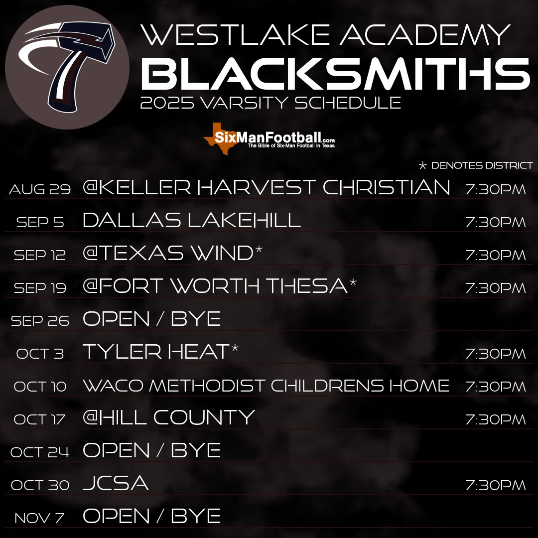 Westlake Academy Blacksmiths 2025 football schedule