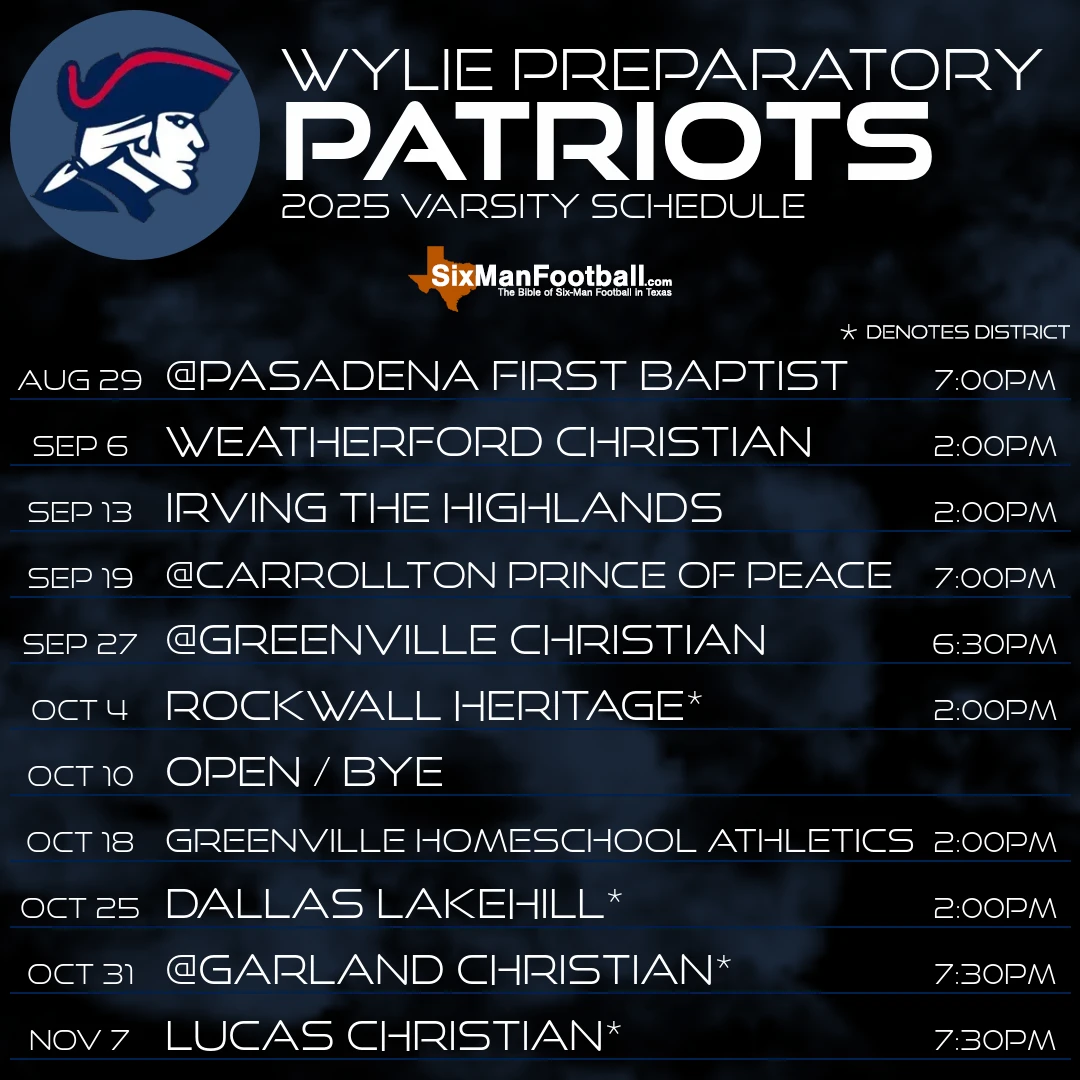 Wylie Preparatory Patriots 2025 football schedule