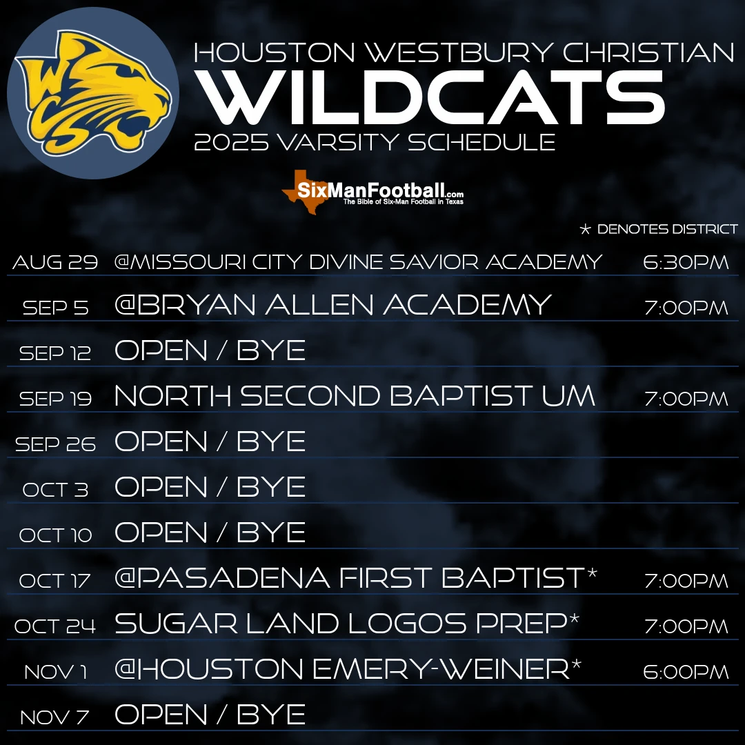 Houston Westbury Christian Wildcats 2025 football schedule