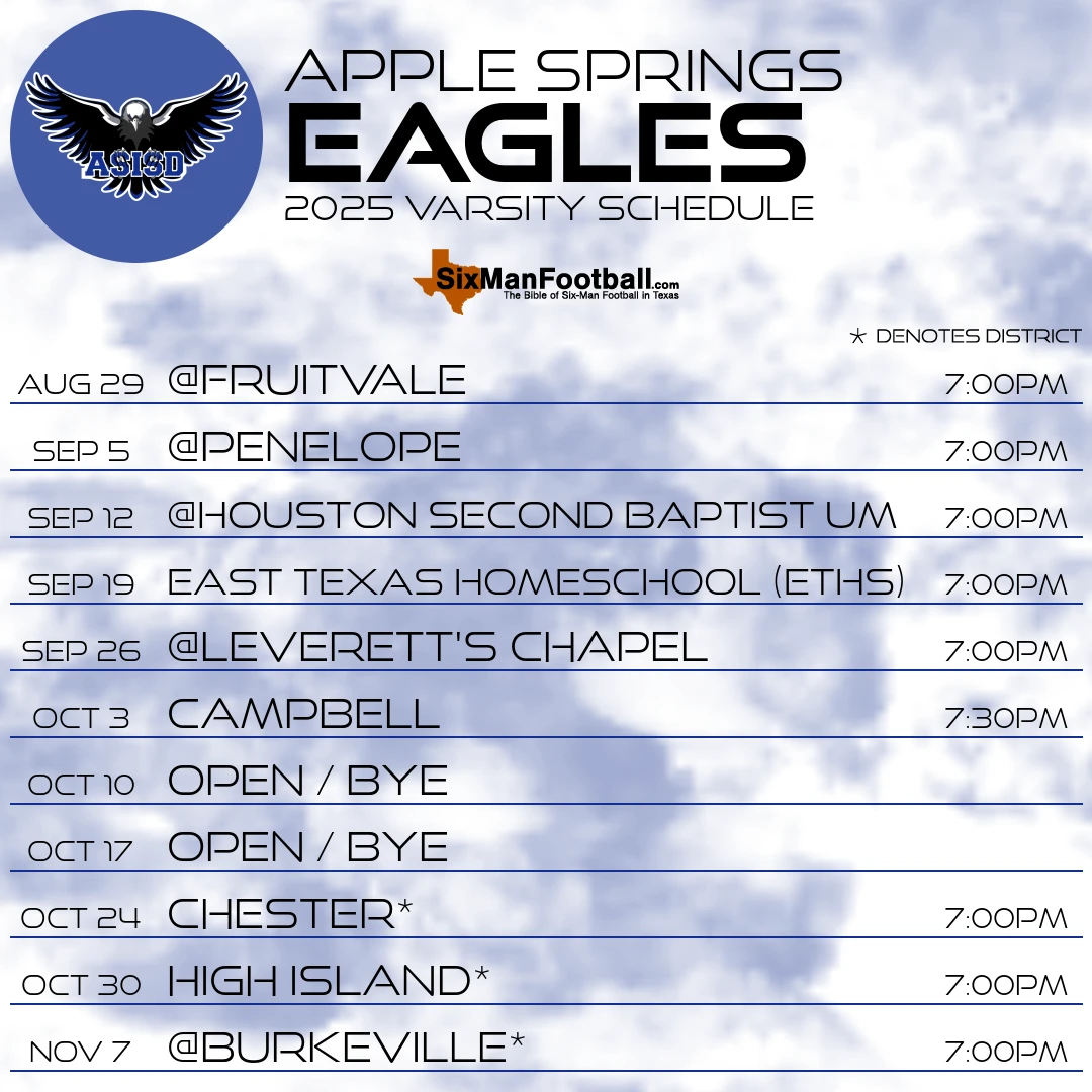 Apple Springs Eagles 2025 football schedule