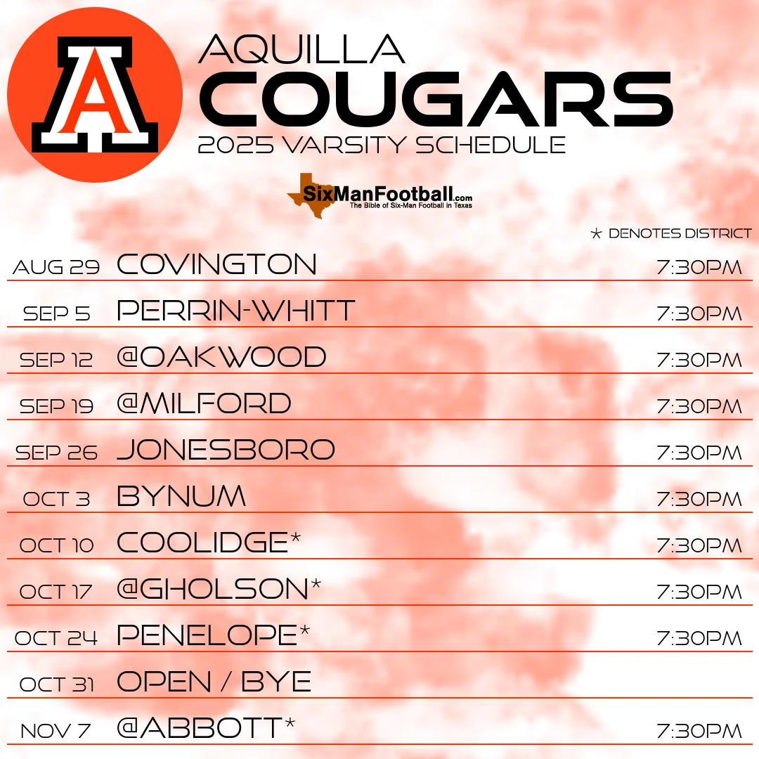 Aquilla Cougars 2025 football schedule