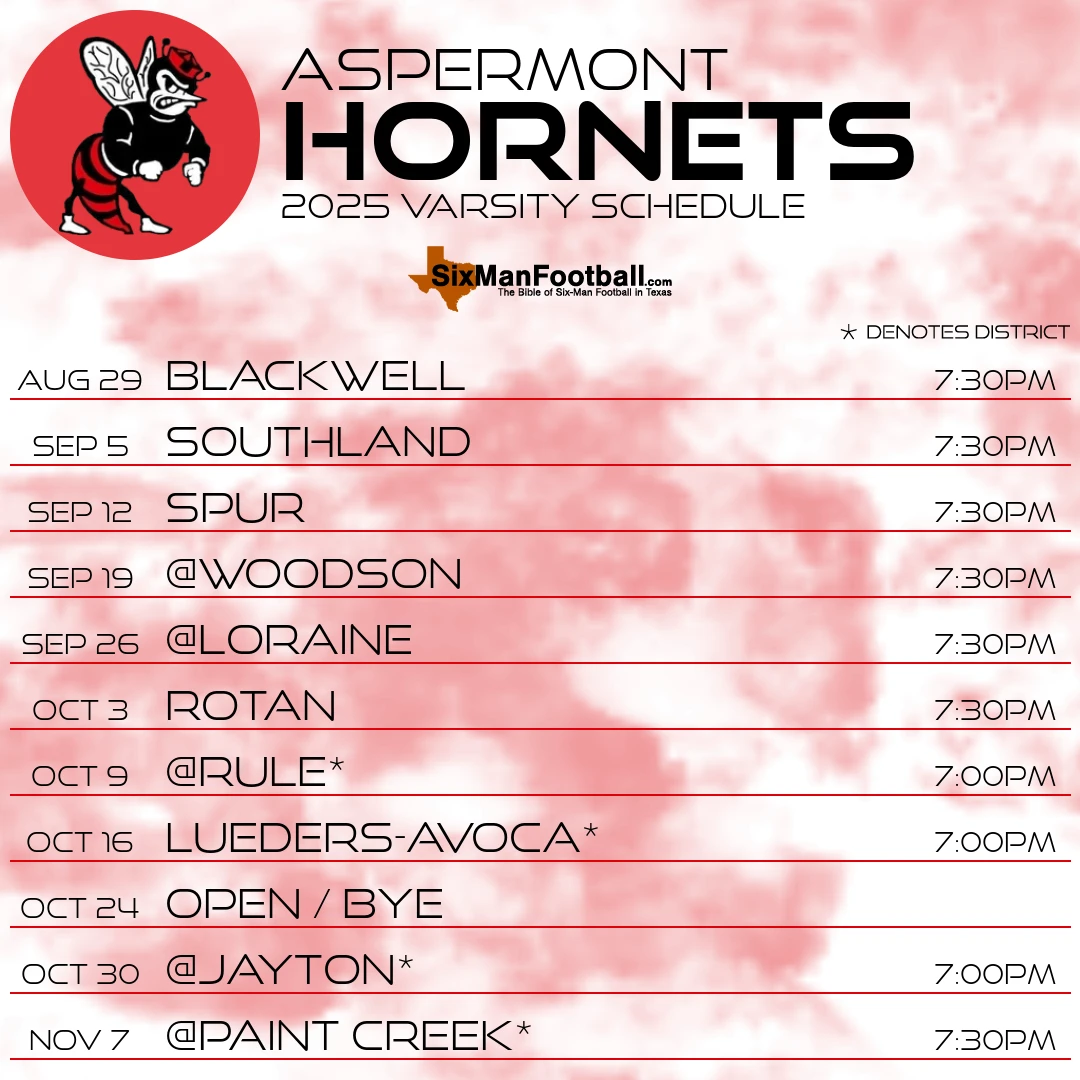 Aspermont Hornets 2025 football schedule