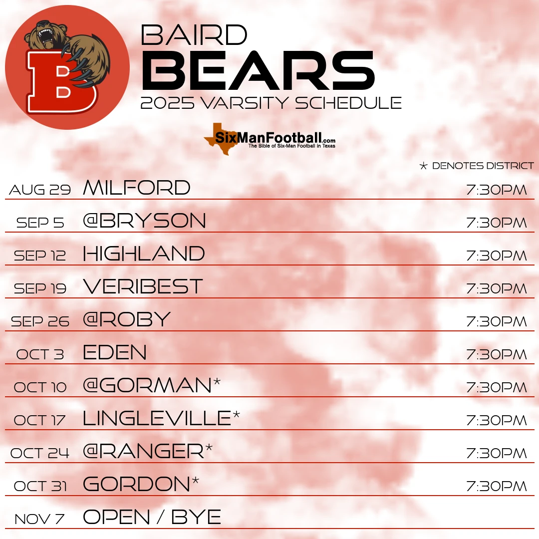 Baird Bears 2025 football schedule