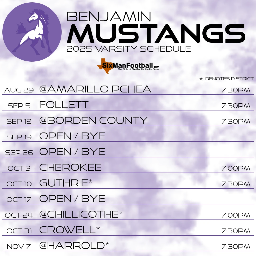 Benjamin Mustangs 2025 football schedule