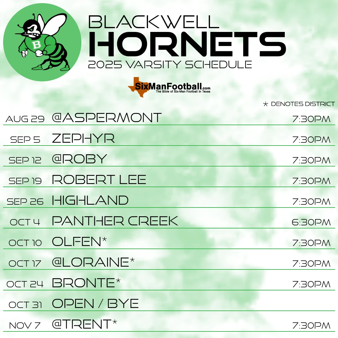 Blackwell Hornets 2025 football schedule