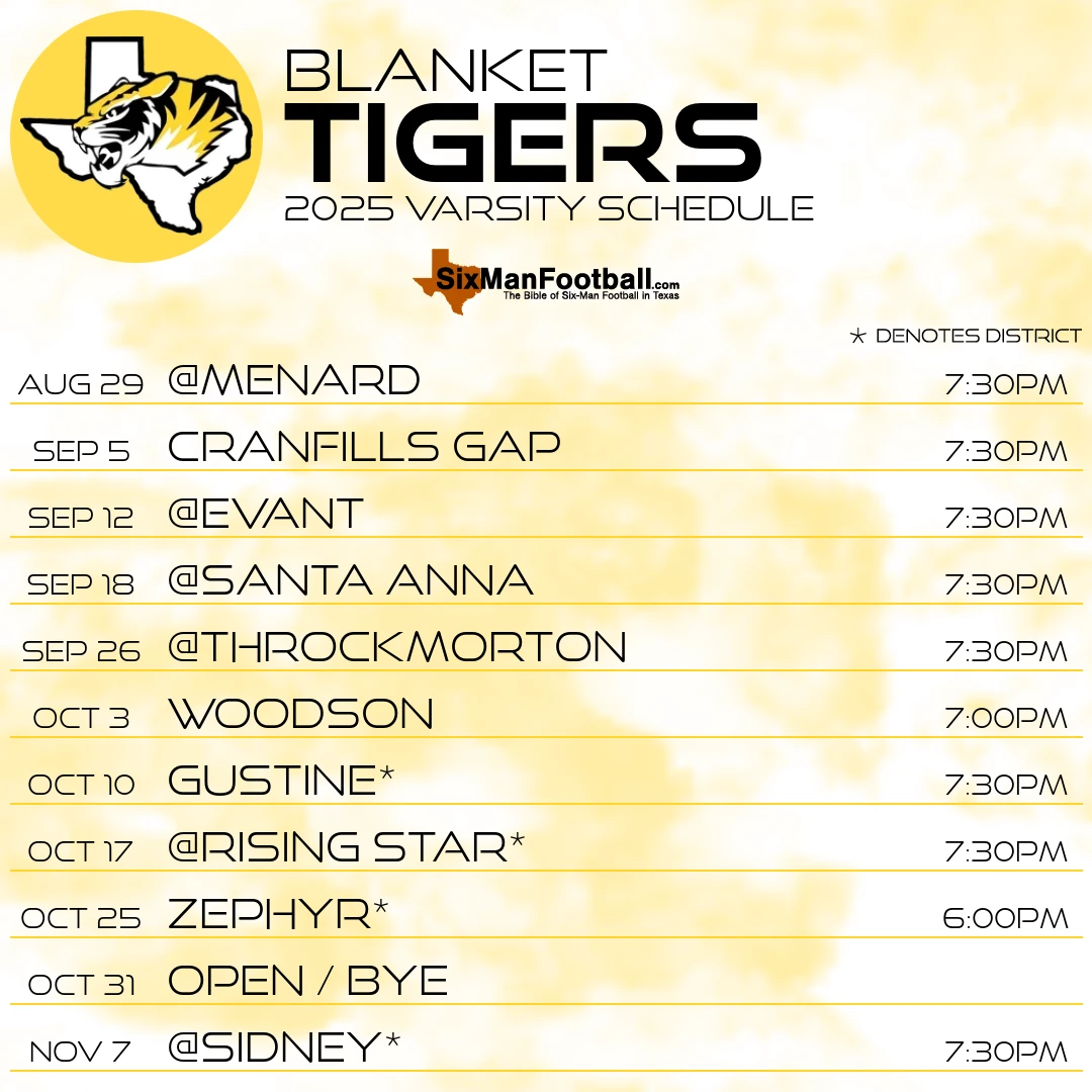 Blanket Tigers 2025 football schedule