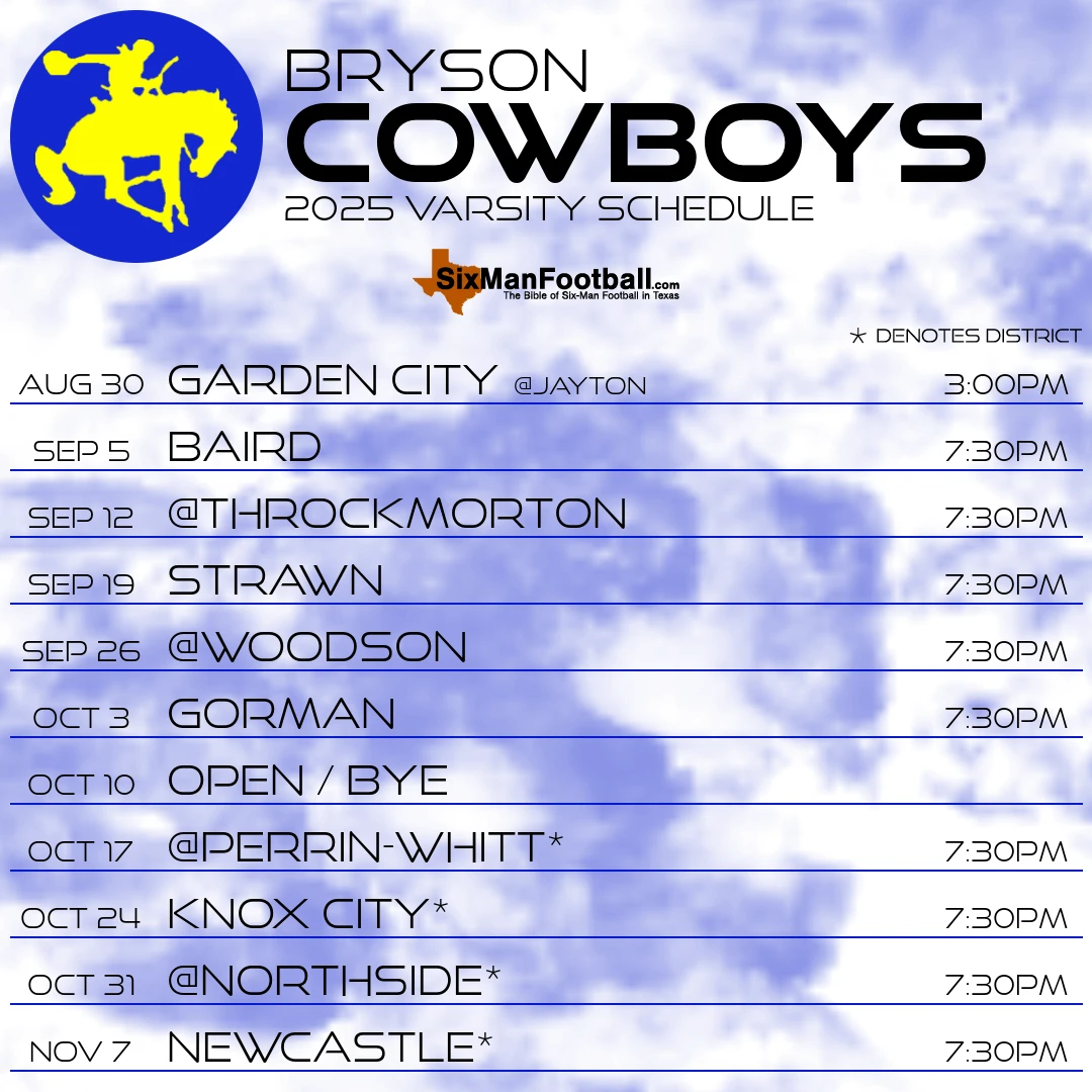 Bryson Cowboys 2025 football schedule