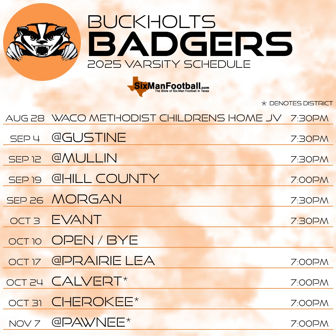 Buckholts Badgers 2025 football schedule