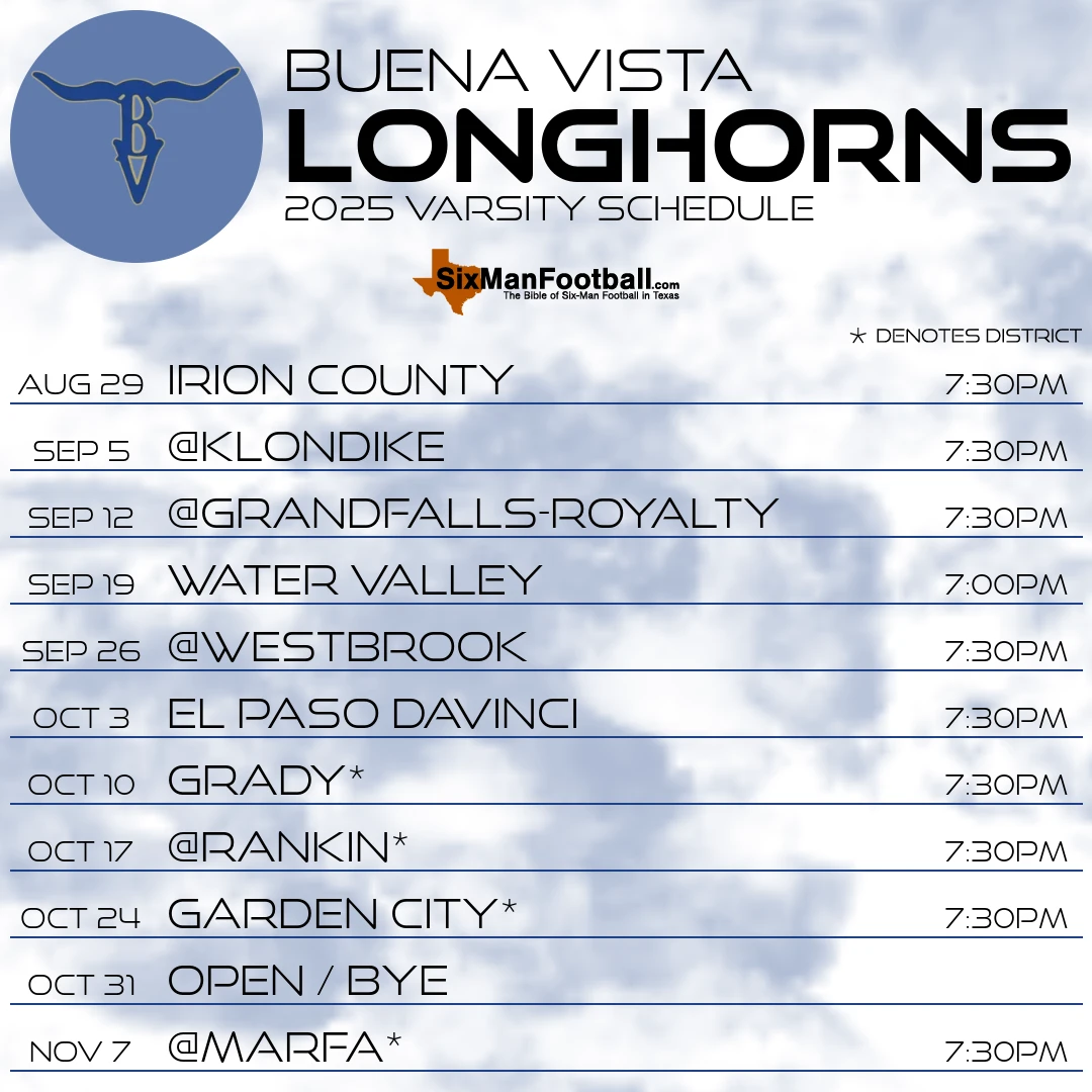 Buena Vista Longhorns 2025 football schedule