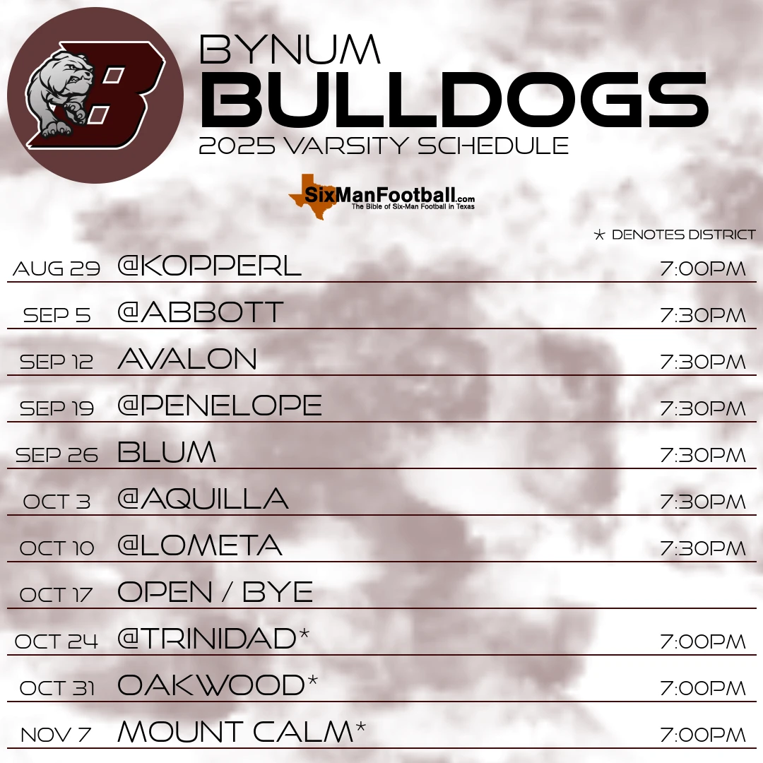 Bynum Bulldogs 2025 football schedule