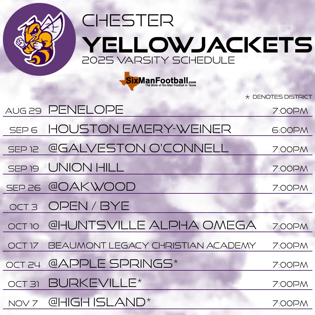 Chester Yellowjackets 2025 football schedule