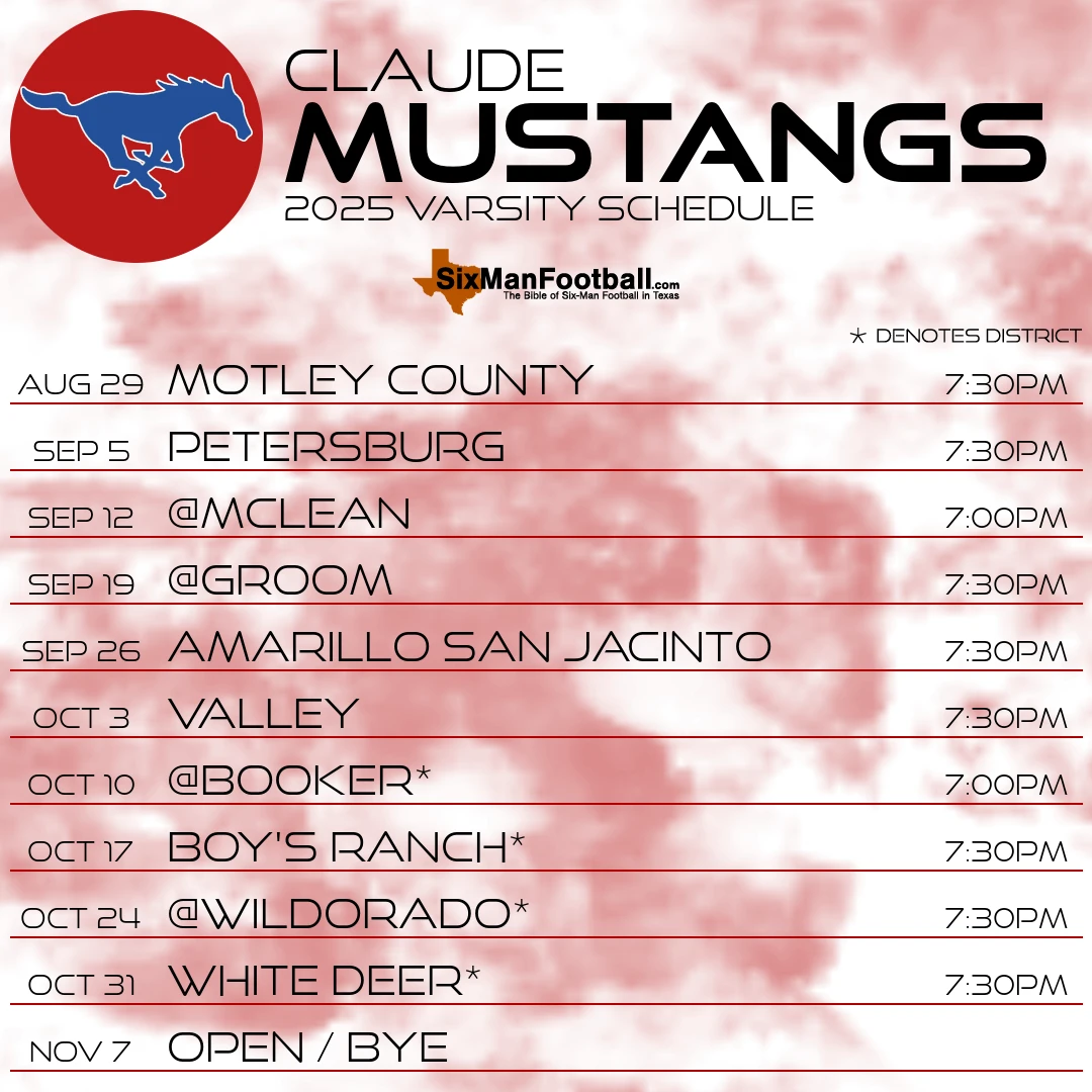 Claude Mustangs 2025 football schedule