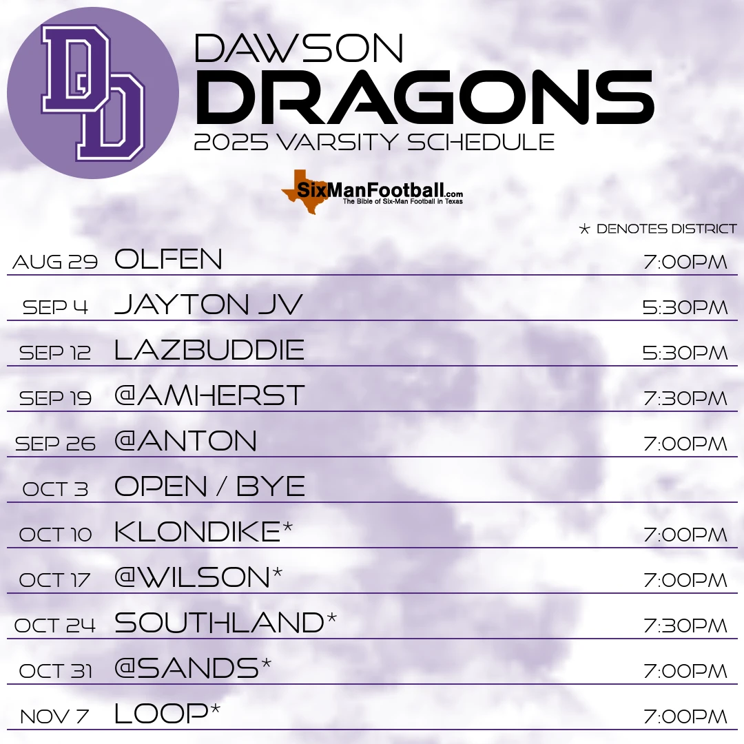 Dawson Dragons 2025 football schedule