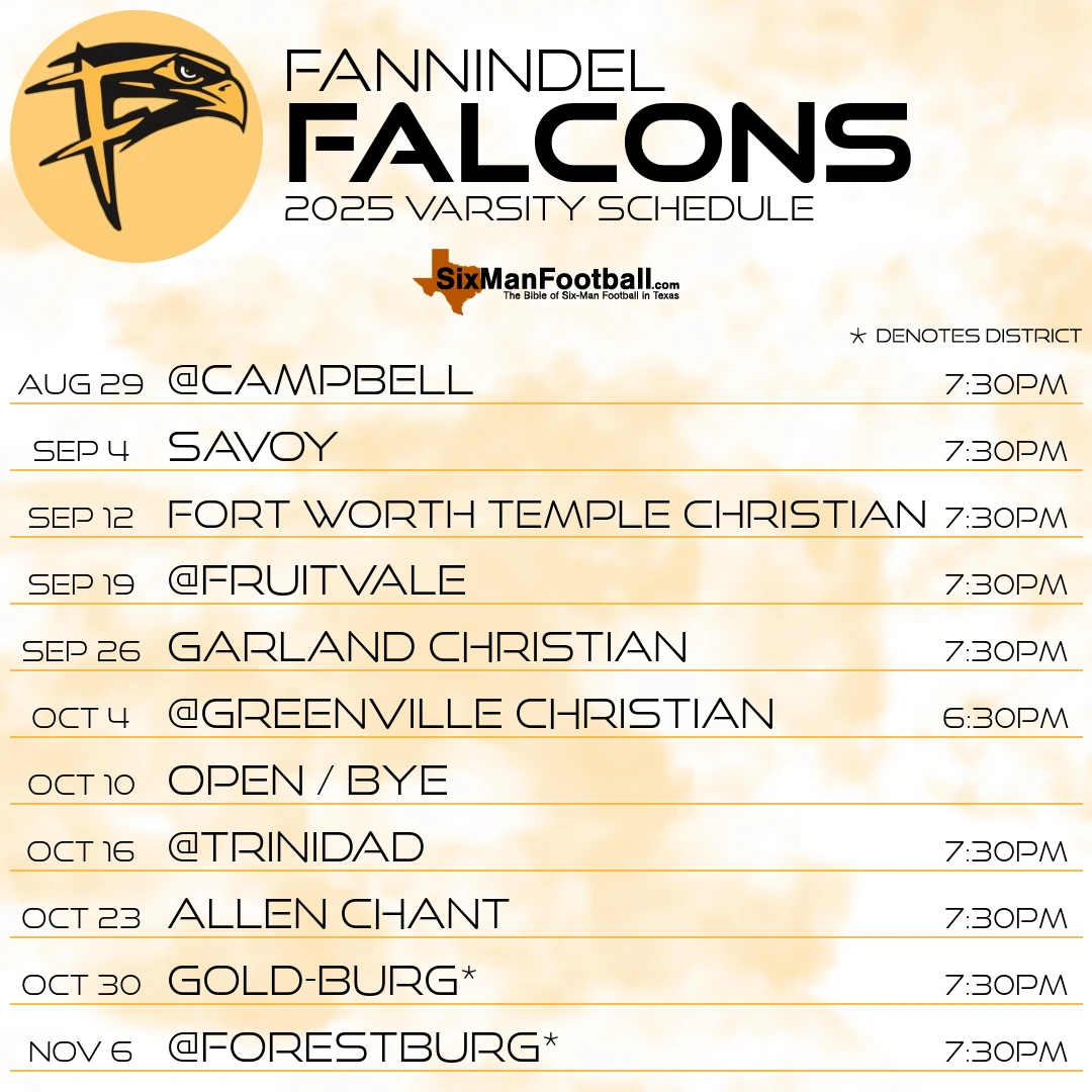 Fannindel Falcons 2025 football schedule