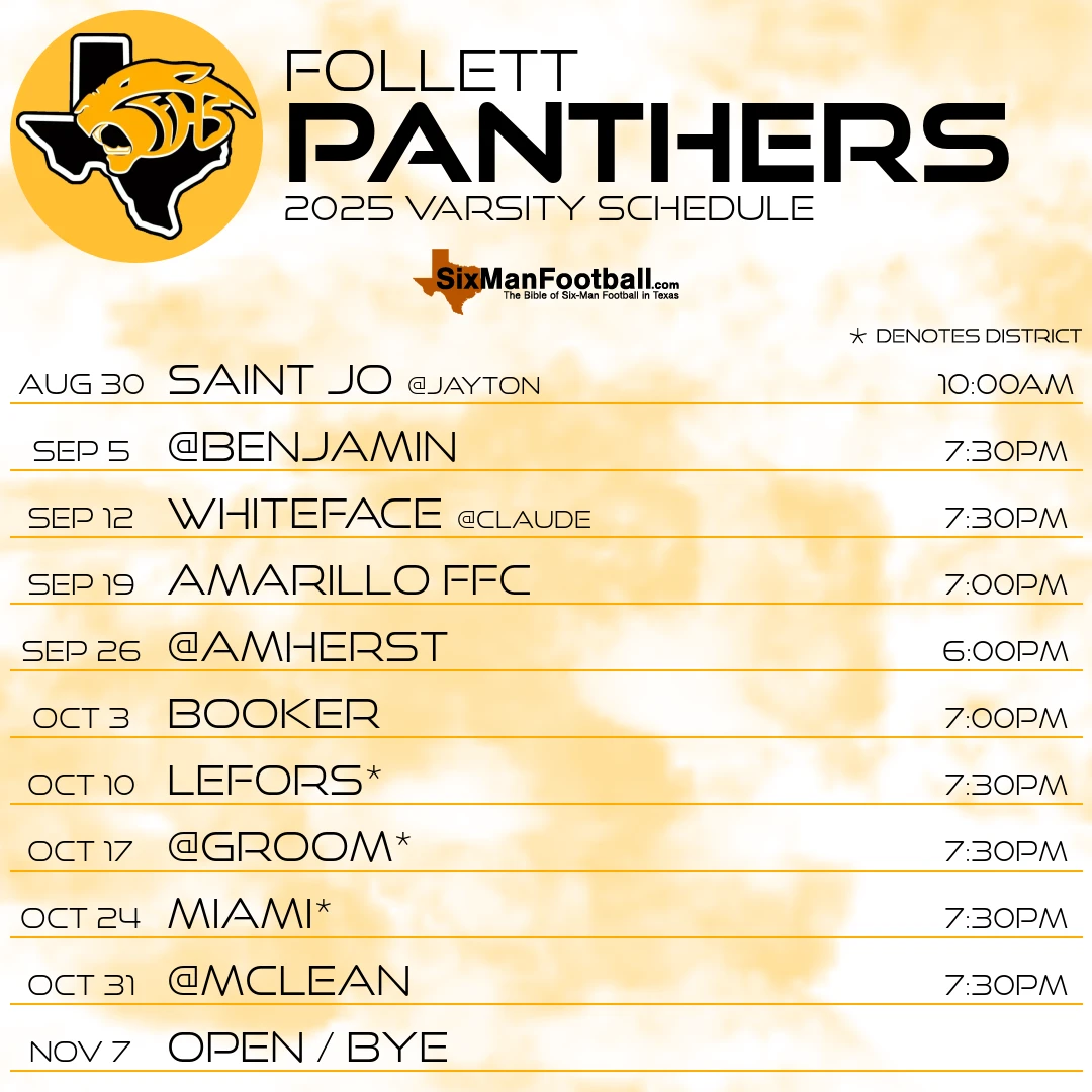 Follett Panthers 2025 football schedule