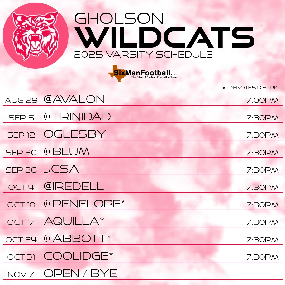 Gholson Wildcats 2025 football schedule