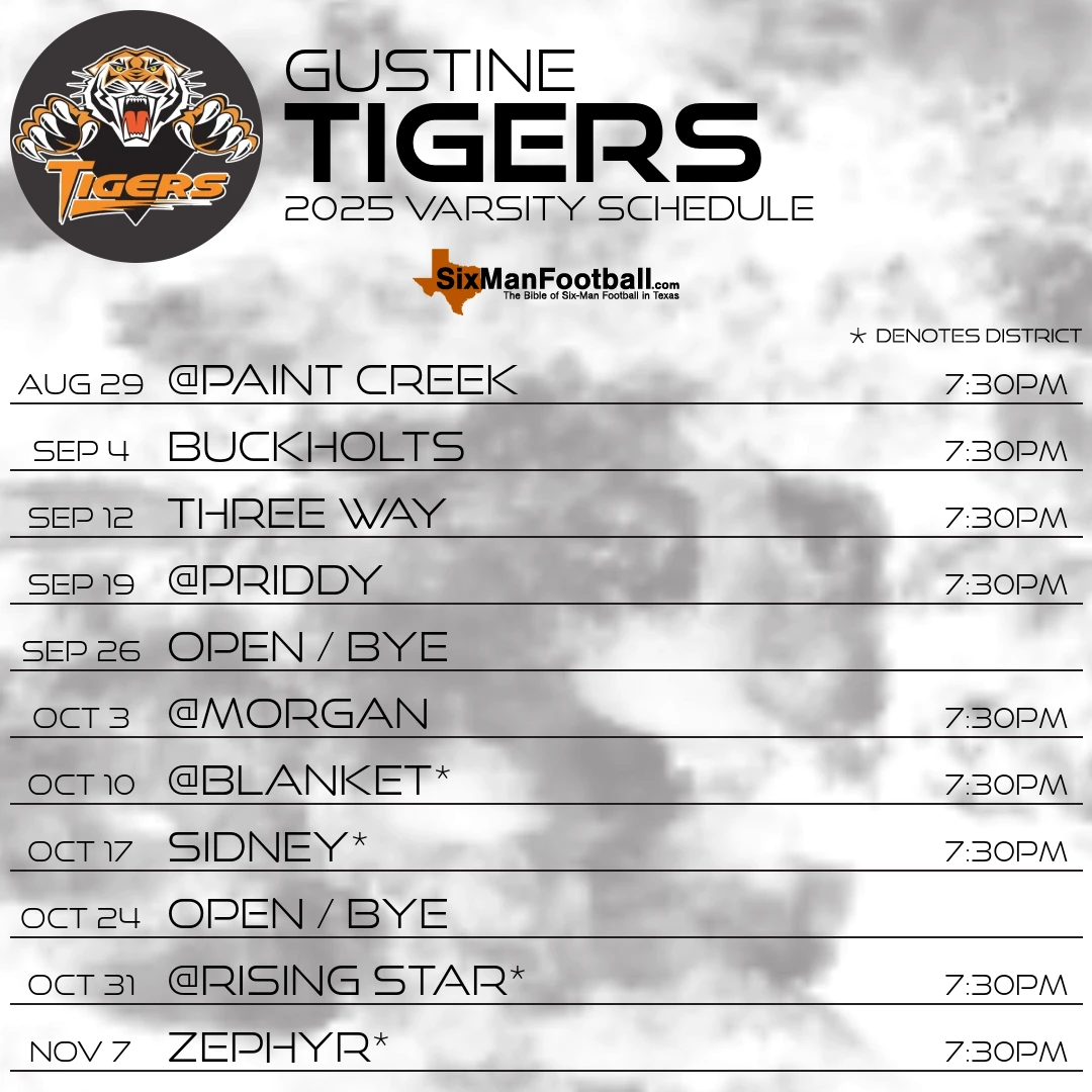 Gustine Tigers 2025 football schedule