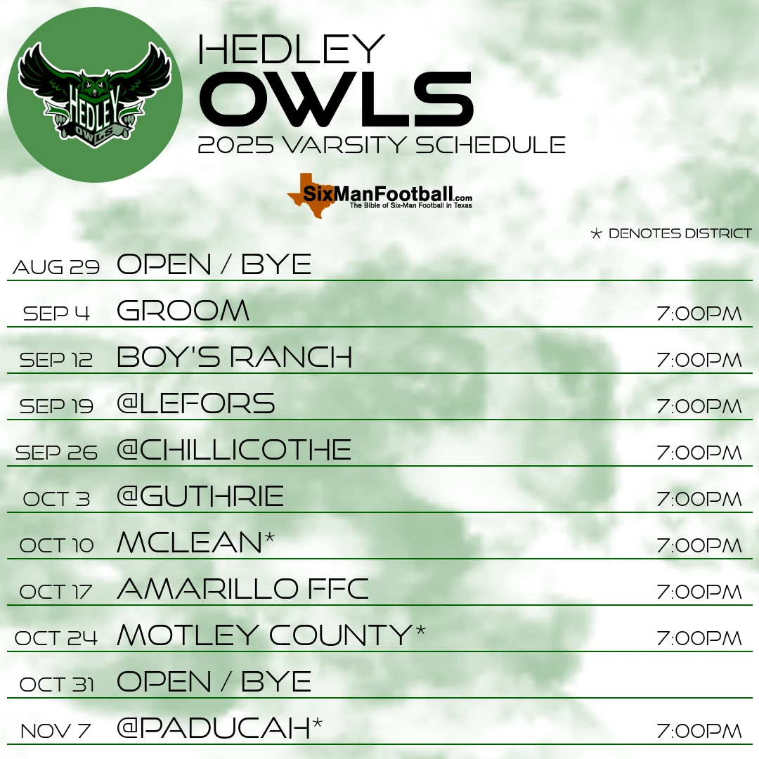 Hedley Owls 2025 football schedule