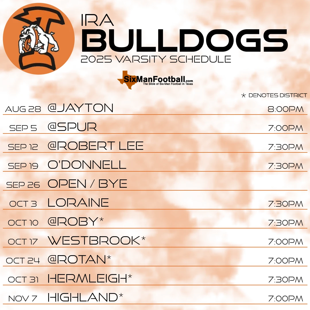 Ira Bulldogs 2025 football schedule