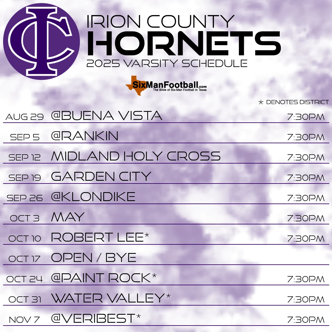 Irion County Hornets 2025 football schedule