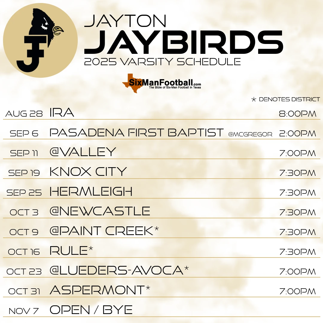 Jayton Jaybirds 2025 football schedule